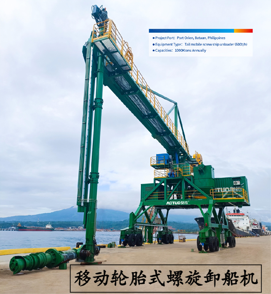 移動輪胎式螺旋卸船機